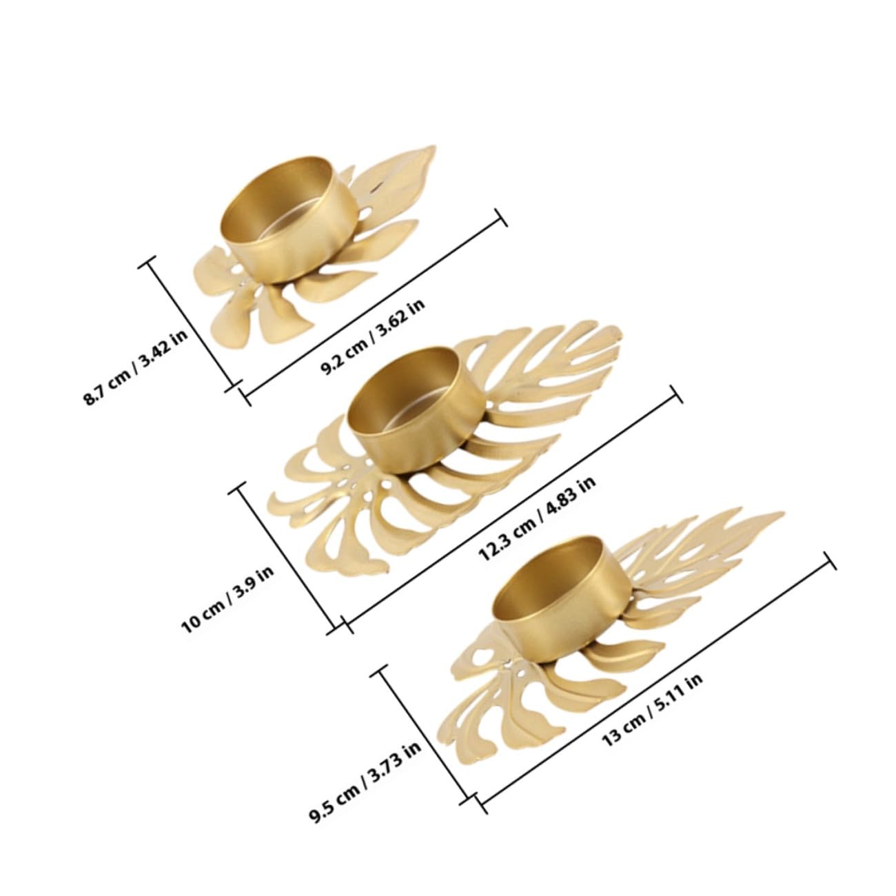 TEHAUX 3pcs Iron Monstera Leaf Candle Holders Tealight Stand Palm Leaf Design for Home Decor and Warm Ambient Lighting