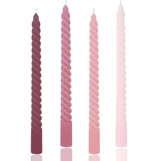 10 inch Pink Gradual Spiral Color Taper Candles Set of 4 Pack Tapered Candle, Tall Candlesticks,for Dinner Party Wedding, Holiday Spring,Home Decor,Kitchen Decor (4, Pink Series, 10inch)