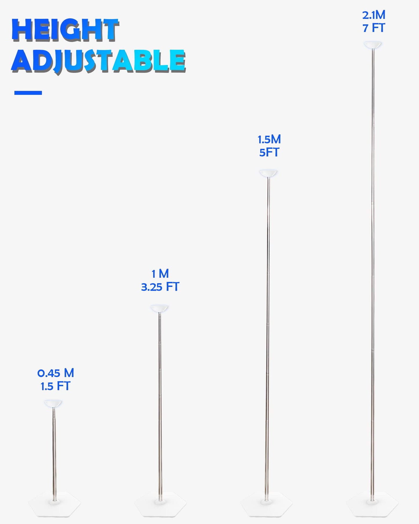TEKXYZ Telescoping Balloon Stand Set of 4, 1.5ft to 7ft Free Adjustable Metal Balloon Column Stand for Party Decorations