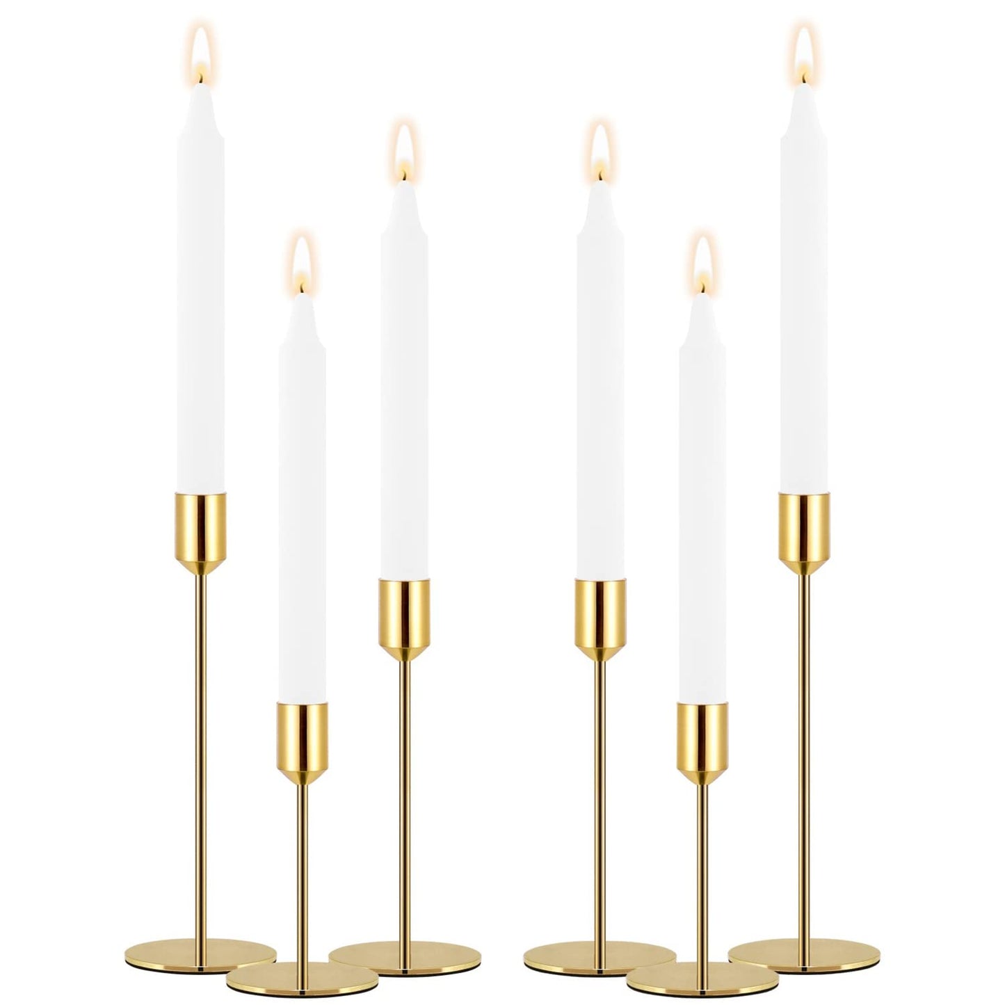 Rozrety Gold Candle Holder Candlestick Holders Set of 6 Taper Candle Holders, Decorative Metal Candle Sticks Long Holder for Table Centerpieces, Wedding, Dinning, Party