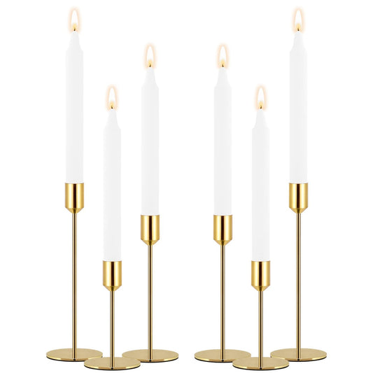 Rozrety Gold Candle Holder Candlestick Holders Set of 6 Taper Candle Holders, Decorative Metal Candle Sticks Long Holder for Table Centerpieces, Wedding, Dinning, Party