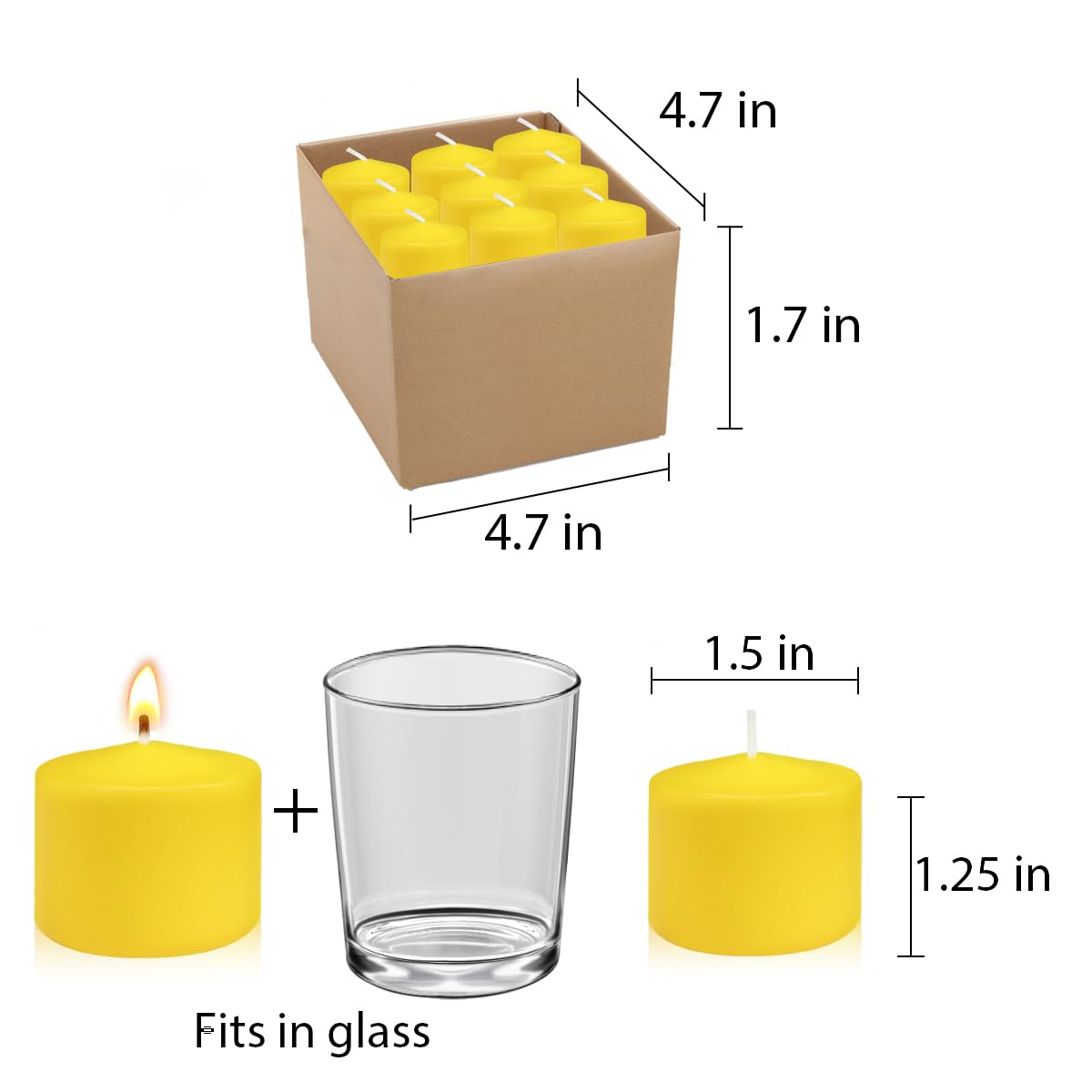 9-Pack 1.25-Inch Yellow Votive Candles, Unscented Small Tealight Candle for Home Decor Summer Special Occasions