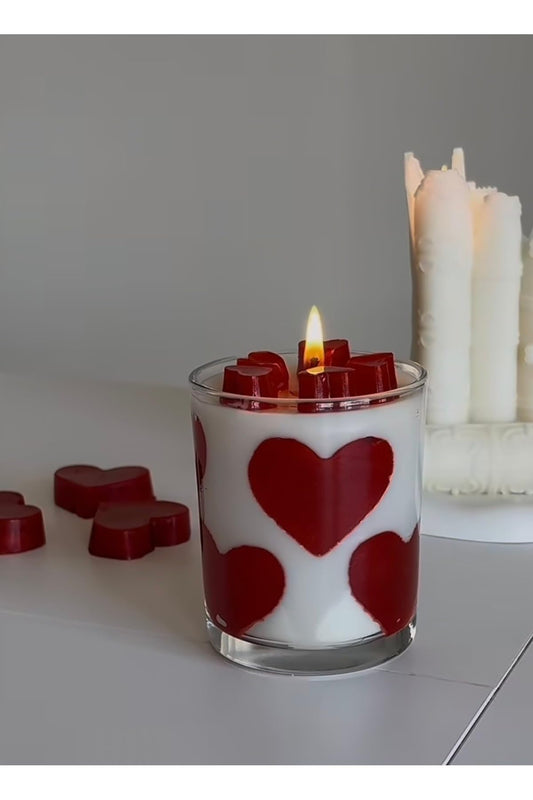Handmade Love Candles Set of 2 Rose Scented Glass Candle for Decor - Red