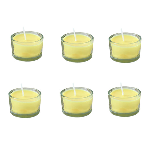 7–8 Hour Long-Burning Scented Tea Lights (6-Pack) — Assorted Scented Candles in Glass Cups | Smokeless & Aromatic — Ideal for Home, Weddings, Parties, and Gifting (Yellow)