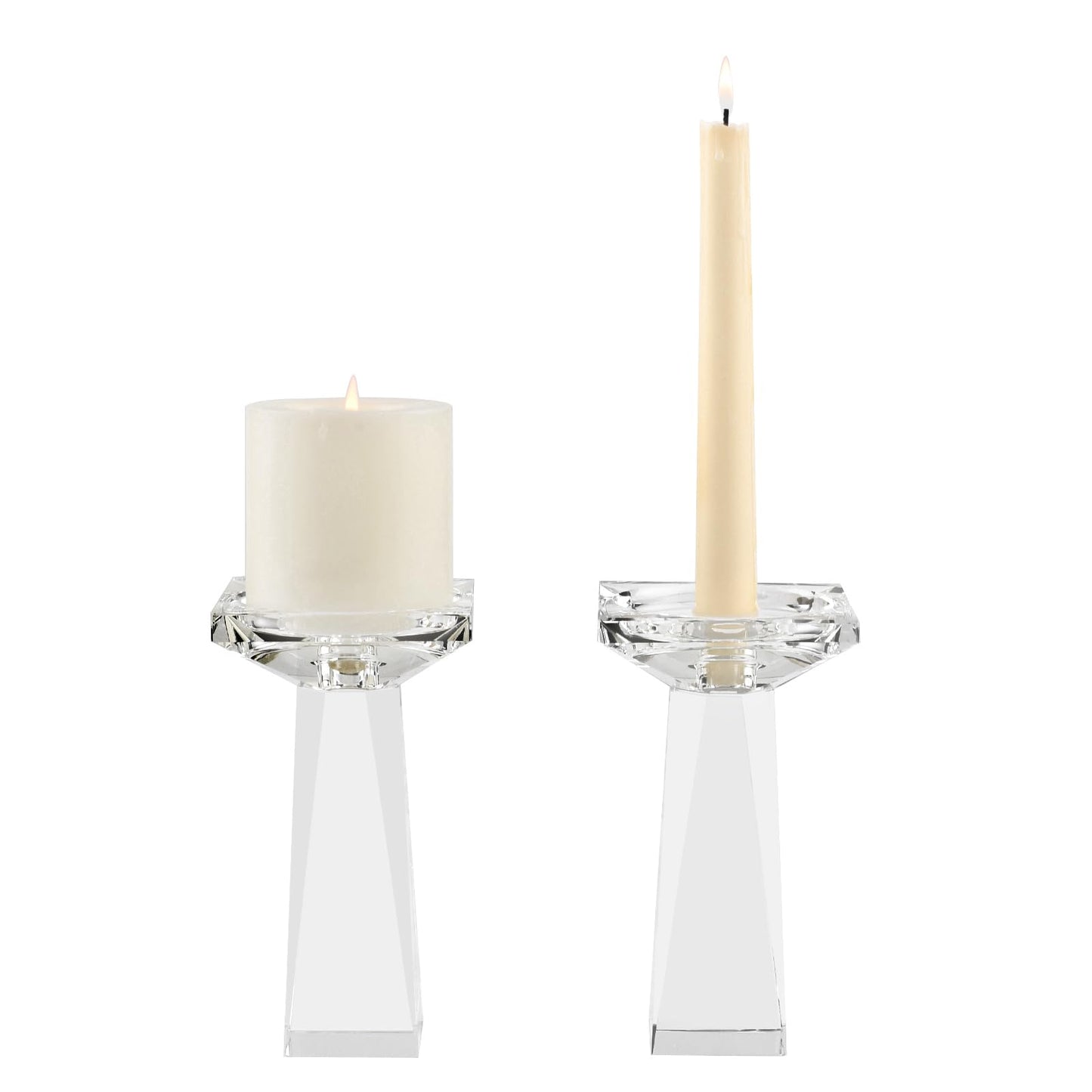 Marvala Crystal Taper/Pillar Candle Holders Set of 2, Heavy Solid Hand Cut Candle Stands Set, 6.3 Inches Height, Table Centerpiece Home Decor for Wedding, Dining, Party, Clear