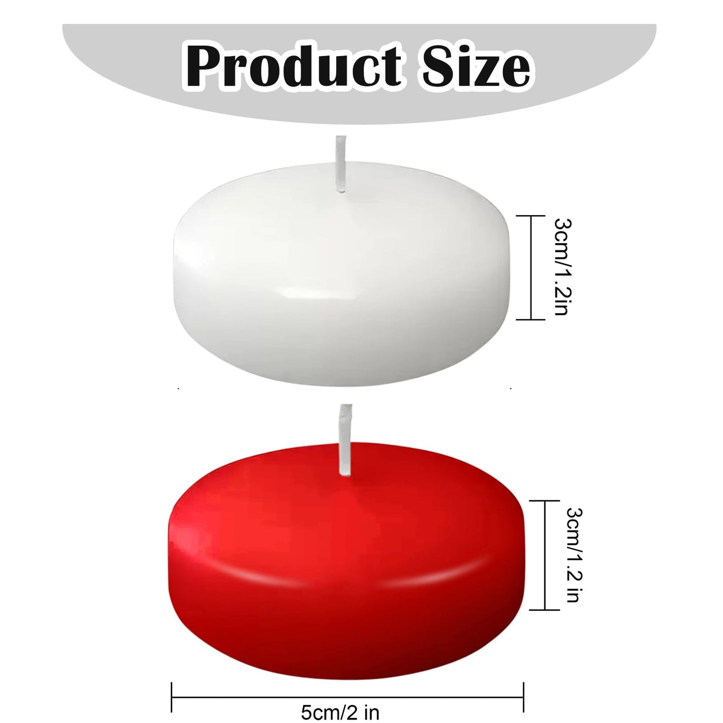 White Red Floating Candles 2 inch, 6 Pack Floating Candles 5-6 Hours Burning, Unscented Floating Candles for Centerpieces for Proposal Decorations, Romantic Night Set (6 Pack, red + White, 2 inch)