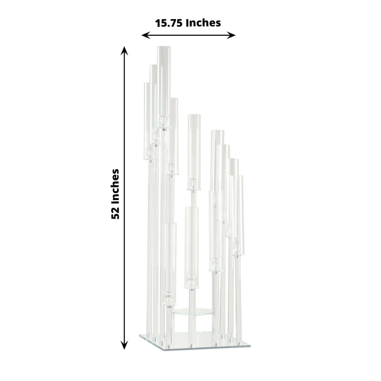 Efavormart 4.5ft Crystal 12-Arm Cluster Glass Candelabra Floral Pedestal Stand, Square Hurricane Taper Candle Holder Stand