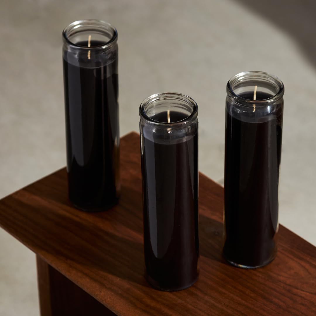 Simply Soson 2x8 inch 7 Day Black Pillar Candles in Glass Set of 3, 90 Hour Burn time, Unscented Prayer Candle, Religious Candle, Candles for Memorials, Emergency Vigil Candles