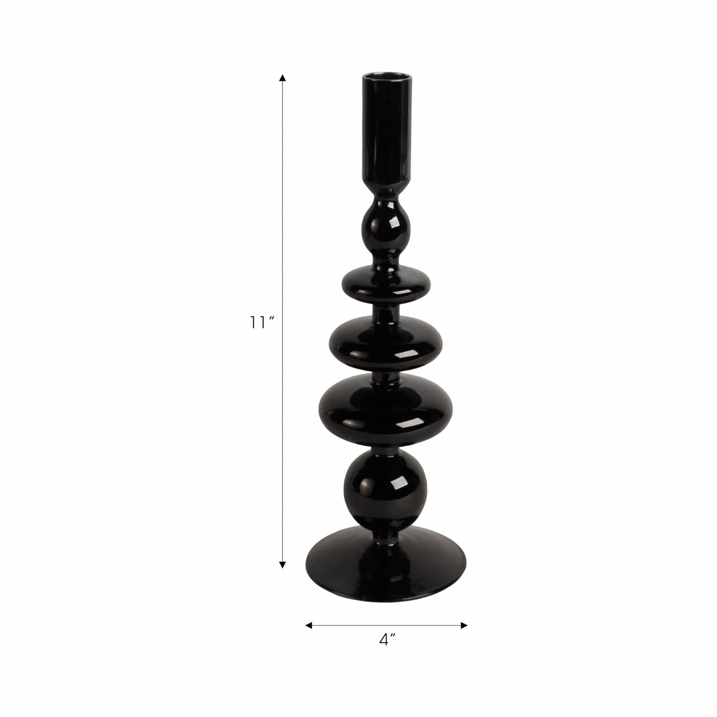 Glass Taper Candle Holder - Candle Holder for Sculptural Candlelight - Dining Room Table Decor or Mantel Display - Modern Disc and Sphere Design Accent, Home Decor – 11", Black