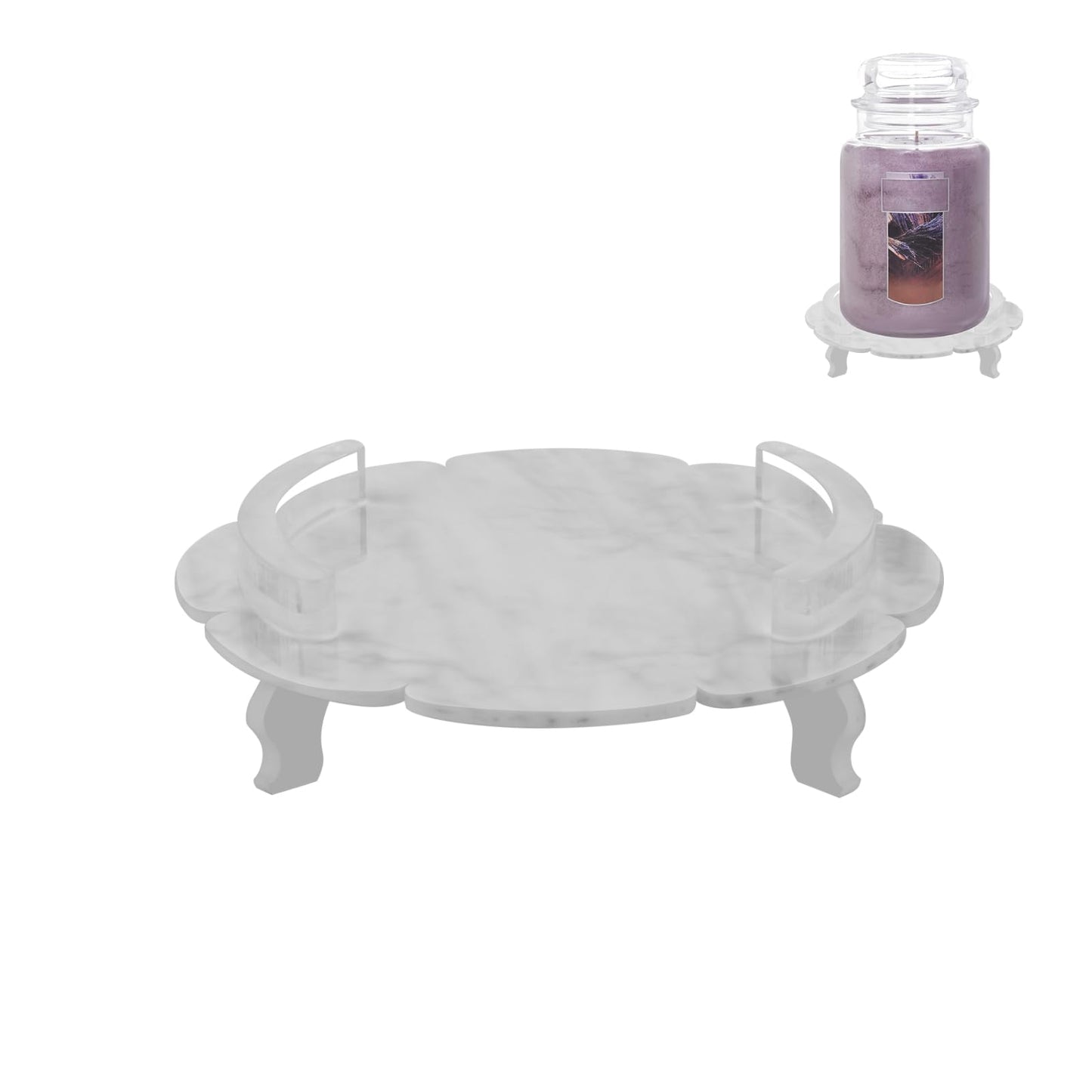 Beautyflier Scented Candle Holder Tray, Pedestal Stand for Yankee Candle Classic 22oz Jar, Decorative Marble Acrylic Plate, Holder ONLY (White)