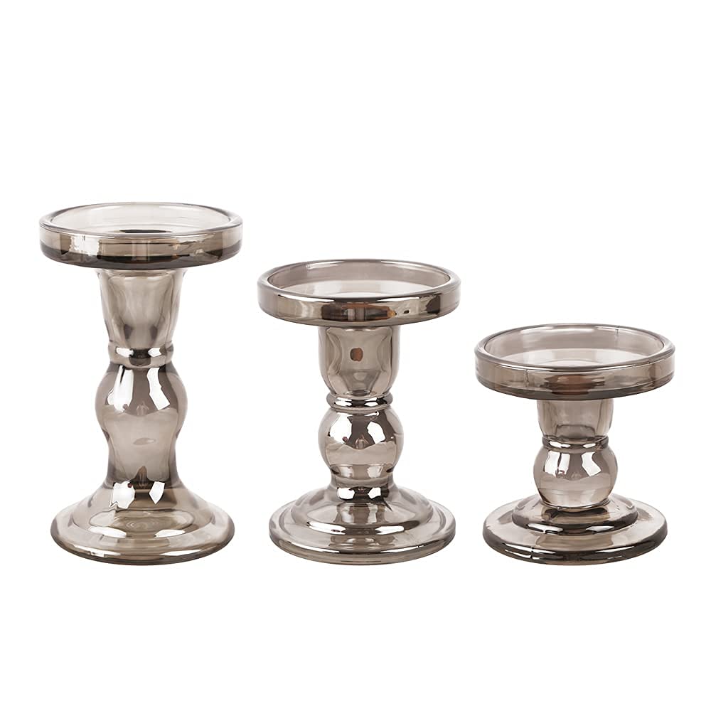 BTGLLAS 3-Piece Set of Glass Candlestick, Crystal Candlestick Holder Holder and Conical Candle, Christmas Candle Holder Decoration, Family Living Room Wedding Candle Holder (7 Colour)