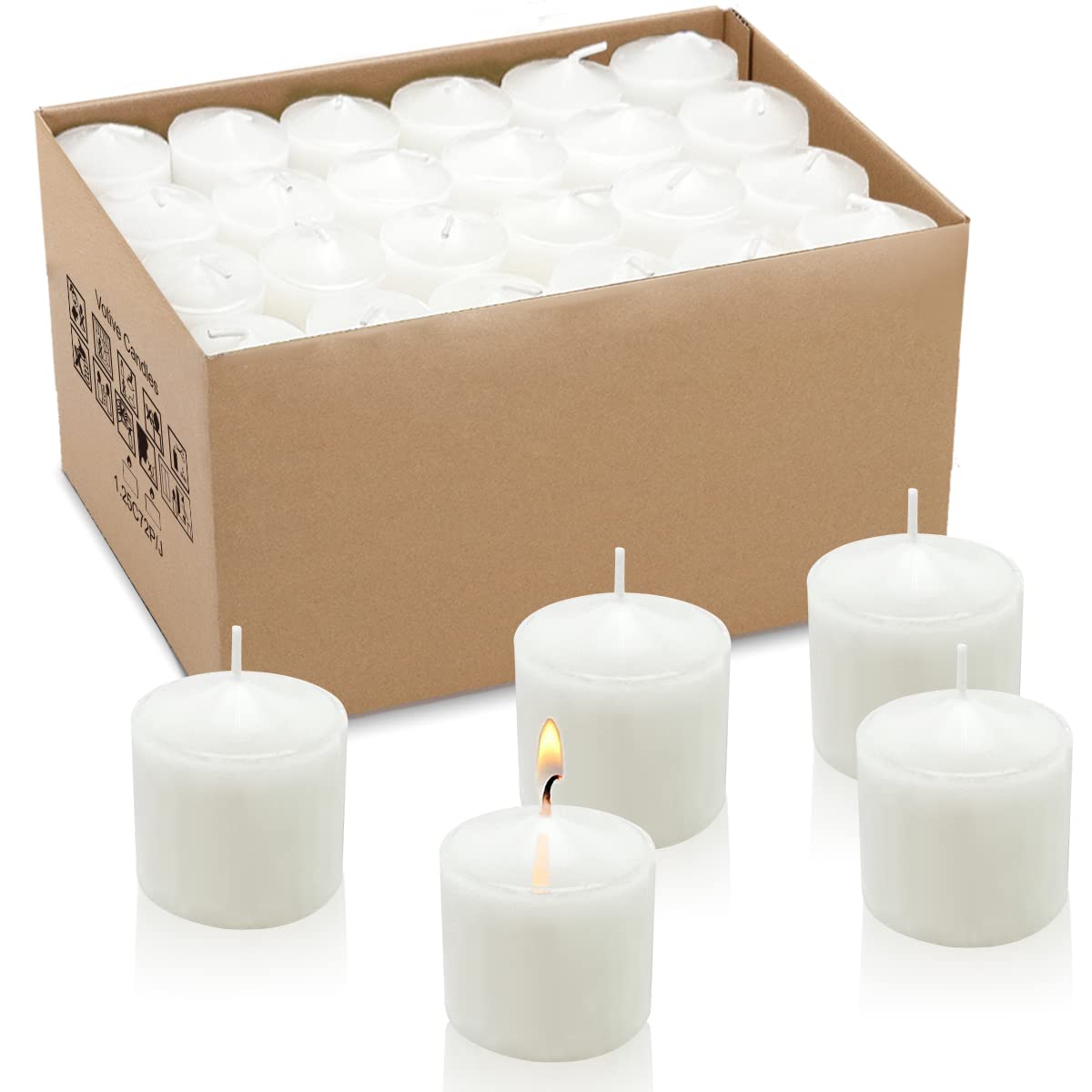 8 Hour White Votive Candles for Weddings Party Spa and Emergency, Set of 72 Small Unscented Bulk Candles for Restaurants and Home Decoration