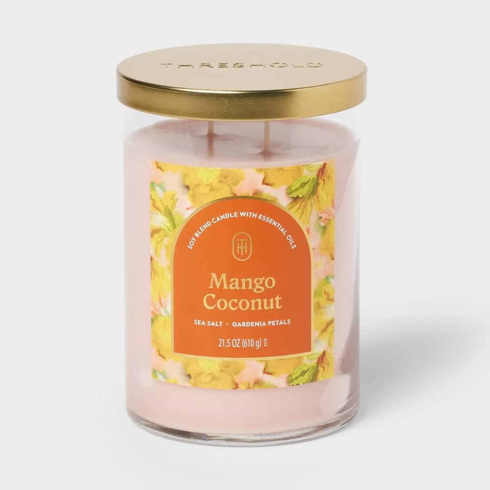 Threshold 2-Wick Lidded Glass Jar Candle (21.5oz, Mango Coconut)