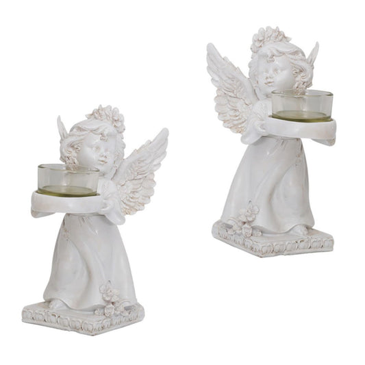 Amosfun 2pcs Vintage Angel Candle Holders Decorative Candle Sticks for Home Decor Elegant Light Enhancers for Living Room Dining Room Centerpieces