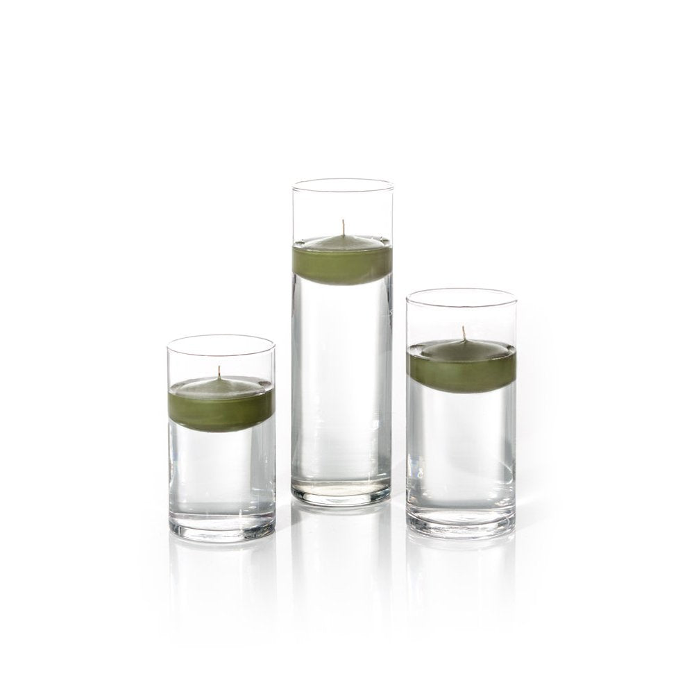 yummi Set of 18 Floating Candles and Cylinder Vases - Green Tea