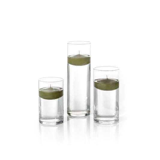 yummi Set of 18 Floating Candles and Cylinder Vases - Green Tea
