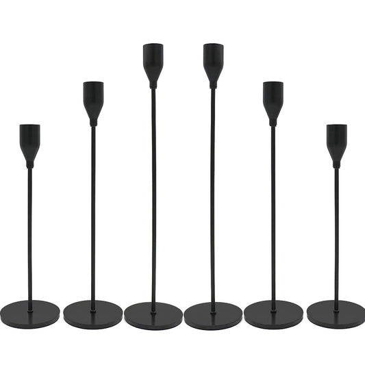 Matte Black Candlestick Holders, Set of 6 Candle Holders for 3/4" Taper Candles&Led Modern Metal Candle Stands Decorative Table Centerpieces for Wedding Party Church,Decorative Fitting