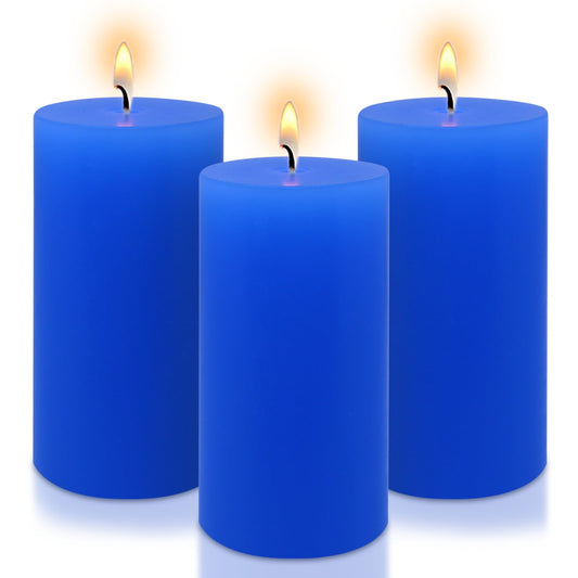 2.8" x 6" Hand-Poured Unscented Candle, Dripless Pillar Candle Set of 3, Approx 120 Hours Burn Time, Rustic Country Style, for Wedding, Dinner, Christmas and Home Decor, Dark Blue