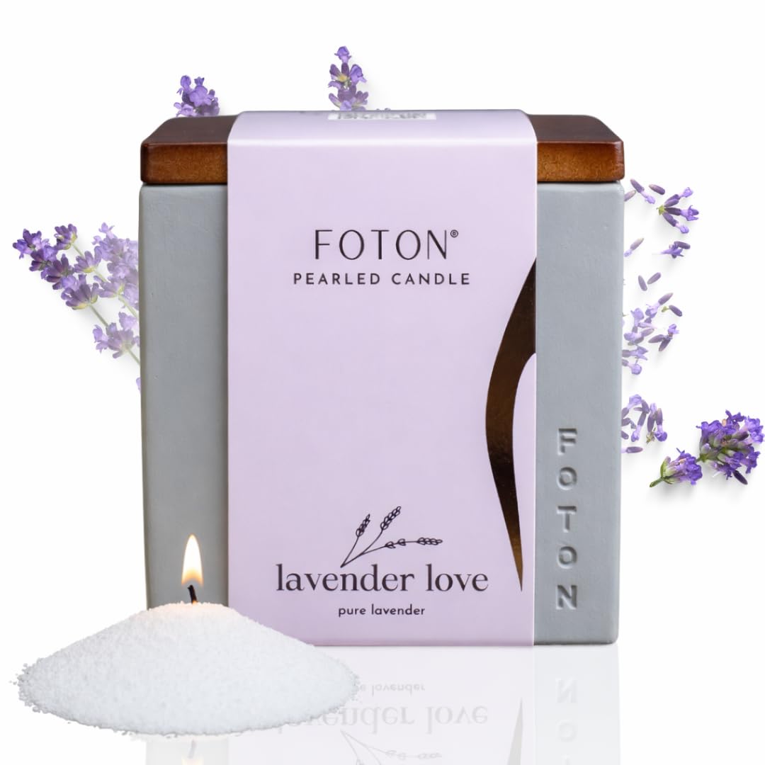 Foton Pearled Candle Le Cube Concrete Vase Set 16 Oz - Lavender Love Scented - Refillable Jar Scented Candle Sand with 15 Wicks - Natural Non-Toxic Decorative Candles for Home