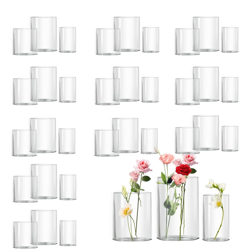 Zomiol Glass Cylinder Vase for Set of 36 for Centerpieces, 4,4,5 inch Tall Clear Cylinder Vase Bulk Floating Candle Holder Flower Vase for Wedding Table Home Décor and Party
