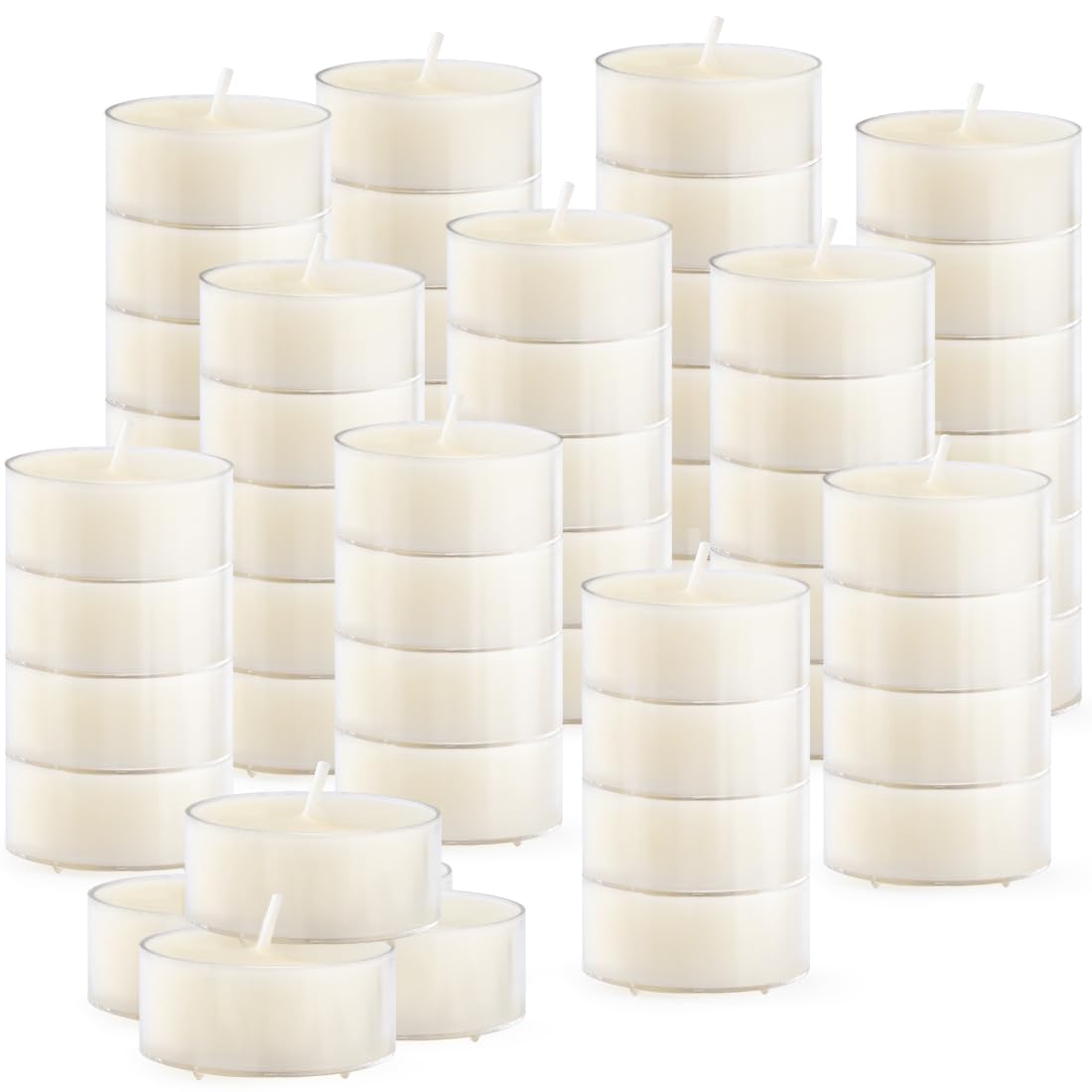 50PCS Pure Beeswax Tealight Candles, Natural Scent, Clear Cup, White