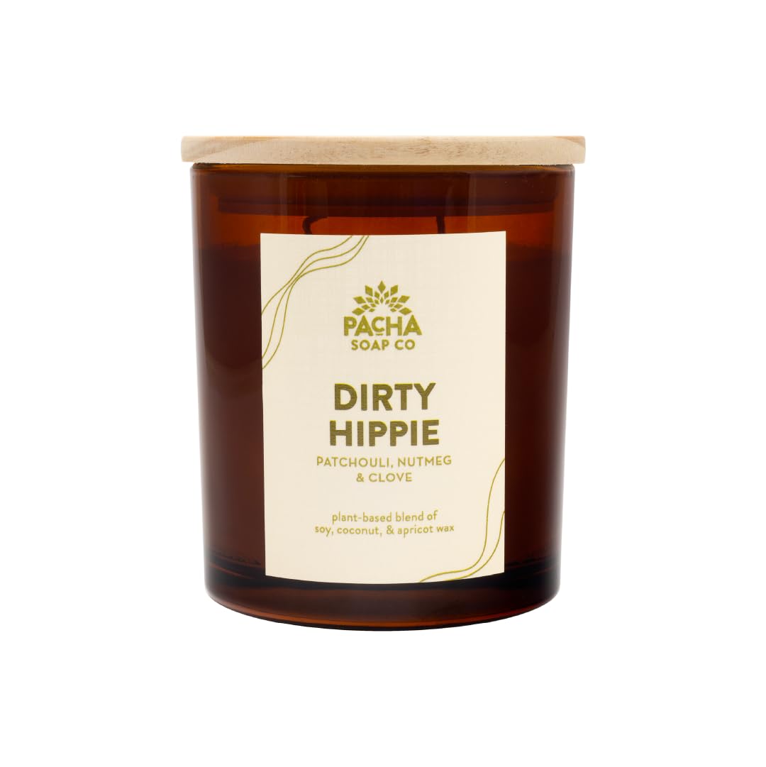 PACHA SOAP Co. Dirty Hippie Candle, 7 oz - Scents of Patchouli, Nutmeg, and Clove - Clean Burning, Soy, Coconut & Apricot Wax, Lead-Free Wick, Cruelty-Free, Recyclable