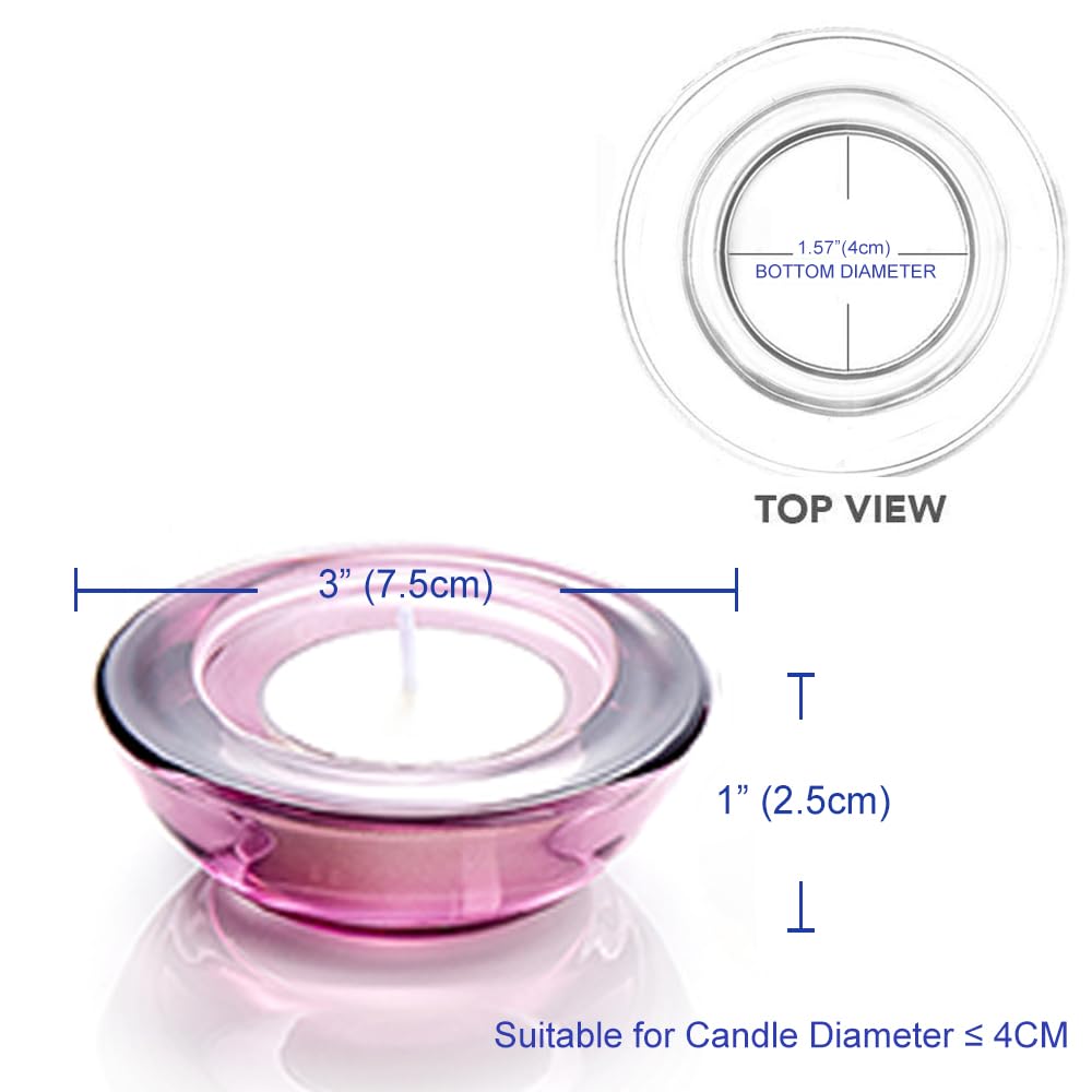 ELIVIA Red Tealight Candle Holders - Set of 12, Round Chunky Glass Candle Holder, 3" Diameter - CH01 - Aubergine Purple