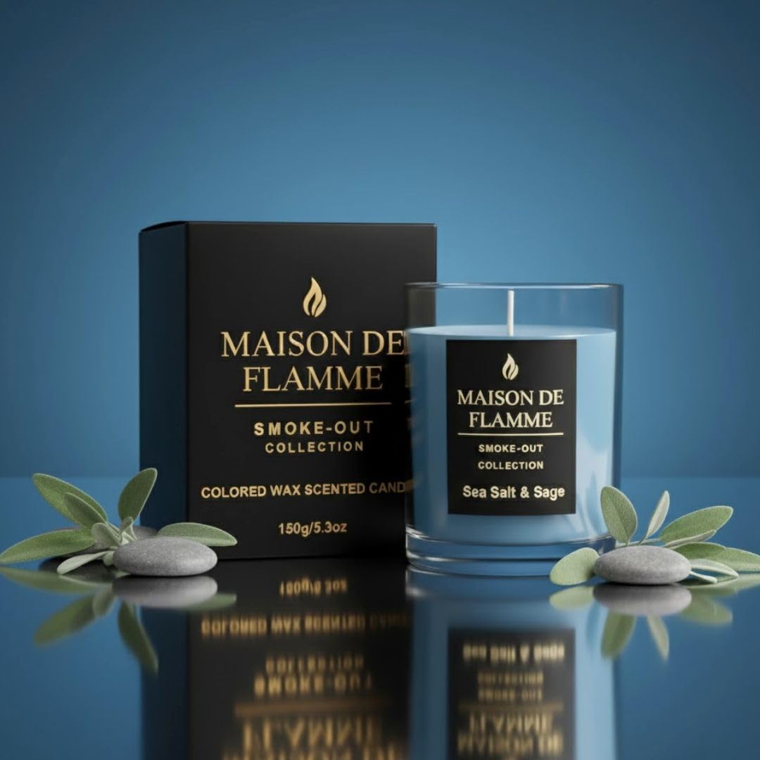 Sea Salt & Sage Soy Wax Candle – Fresh Coastal Scented Candle for Kitchen, Apartment & Home, Long Lasting Clean Burn Candle, 150g / 5.3 oz – Maison De Flamme