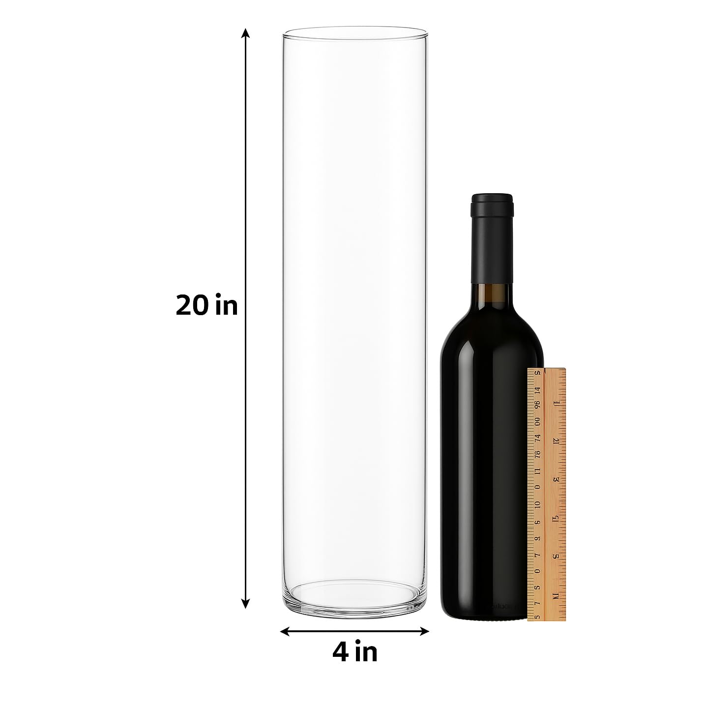 CYS Excel Clear Glass Cylinder Vase (H:20" D:4") | Multiple Size Choices Glass Flower Vase Centerpieces | Hurricane Floating Candle Holder Vase