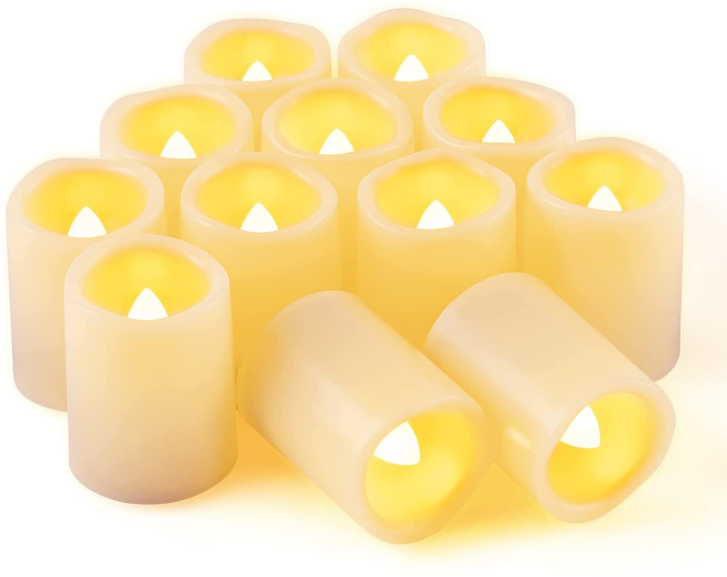 CANDLE IDEA 1.5" x 2" Flameless LED Votive Candles 12 Pack, Battery Powered Flickering Electric Outdoor Flameless Tea Lights, Fake Tealight Candle Bulk for Christmas, Thanksgiving Centerpieces Decor