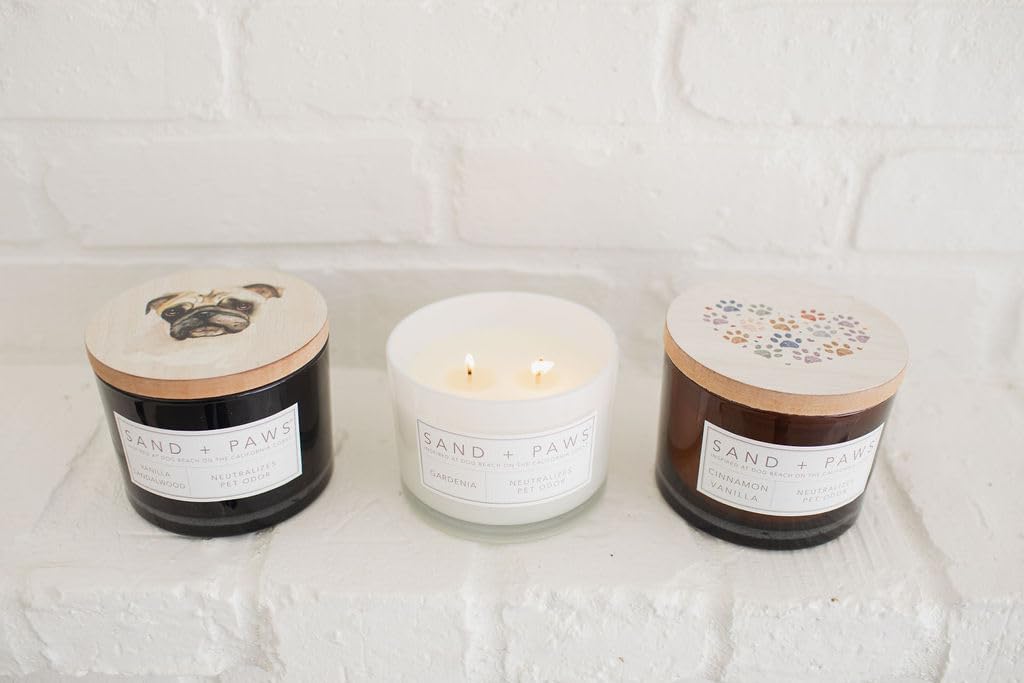 Sand + Paws Scented Candle - Gardenia - Additional Scents and Sizes –Luxurious Air Freshening Jar Candles Neutralize pet Odors and Enhance Home décor – 100% Cotton Lead-Free Wicks - 12 oz