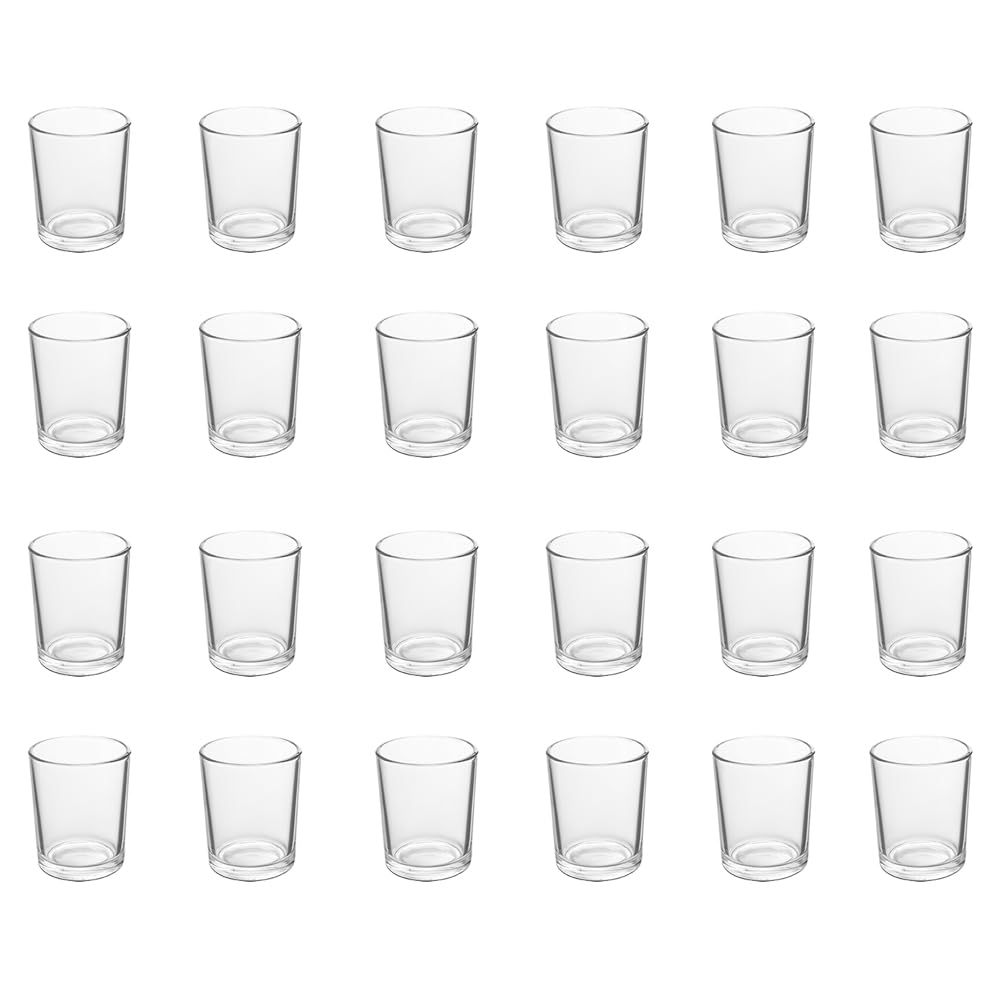 BTGLLAS 24pcs Clear Glass Tea Light Holders - Votive Candle Holders Bulk for Weddings Events - Glass Votives for Wedding Centerpieces, Christmas, Thanksgiving - Candle Accessories Decor (24, Clear)