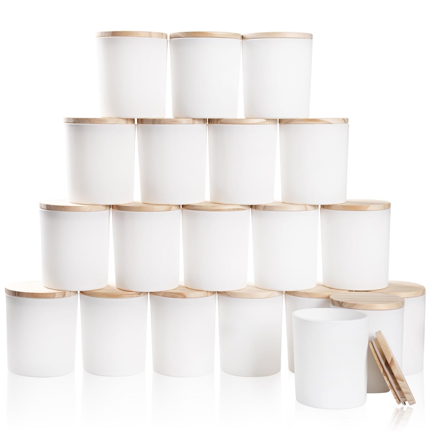 SHOWIN Thick Candle Jars for Making Candles 20Pcs,10 OZ Empty Jars with Wood Lids for Candle Making, Sample Container, Matte White
