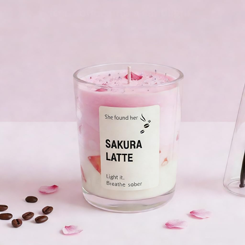 SRCVYLT Coffee Candles Glass Cup Made of Soy Wax, Jelly Candles Gifts for Women Men Coffee Lovers Room Decor (Cherry Blossom)