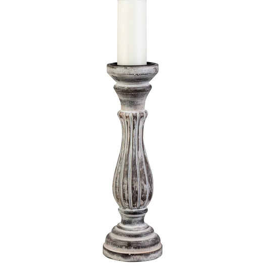 Biedermann & Sons Washed Wooden Pillar Candle Holder, White, 8 Inch Tall, Fits Up to 3 Inch Pillar Candles, Farmhouse Candle Pedestal for Table Decor and Shelves