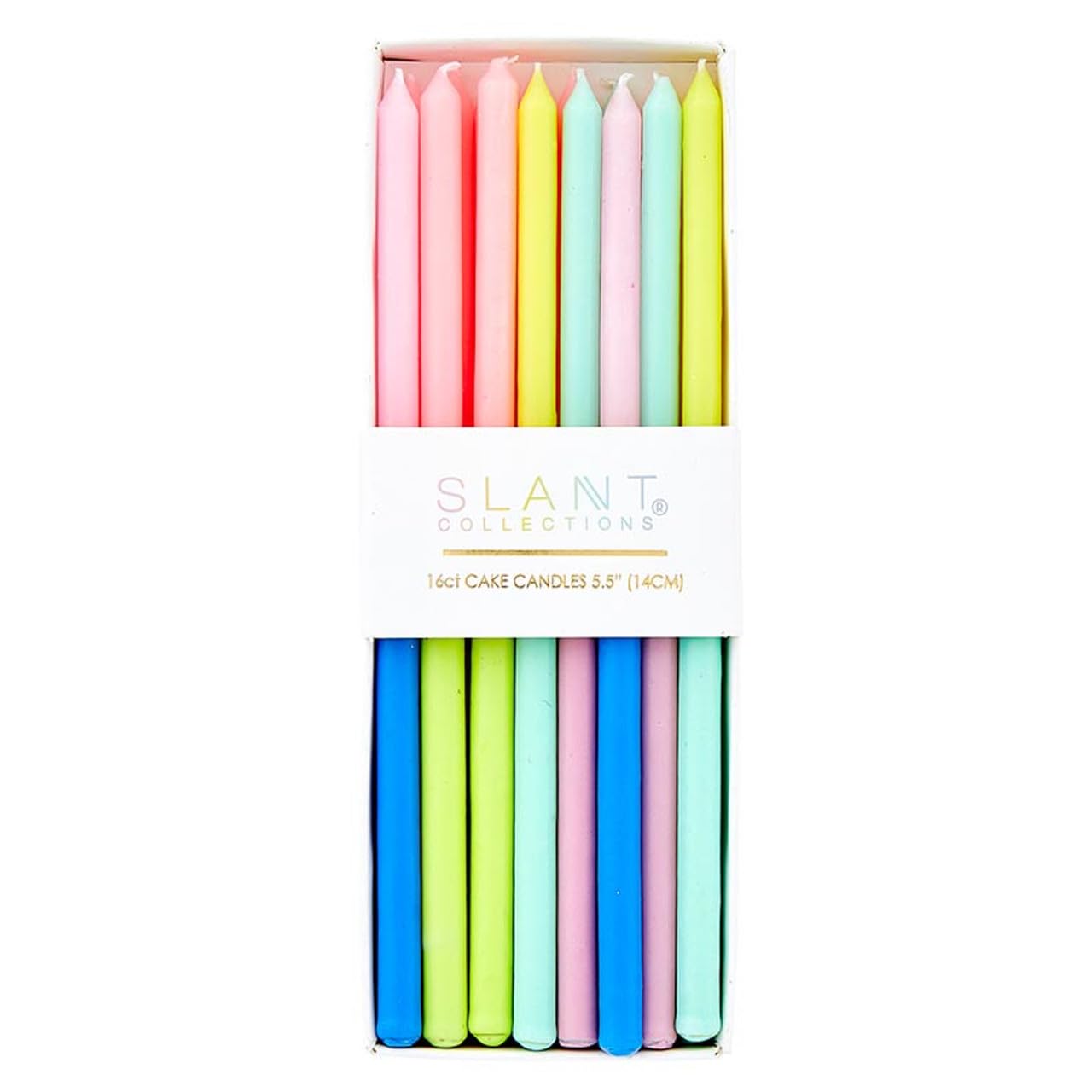 Slant Collections 16-Count Birthday Candles Colorful Cake Candle Pack, 5.5" Tall, Always Have Fun