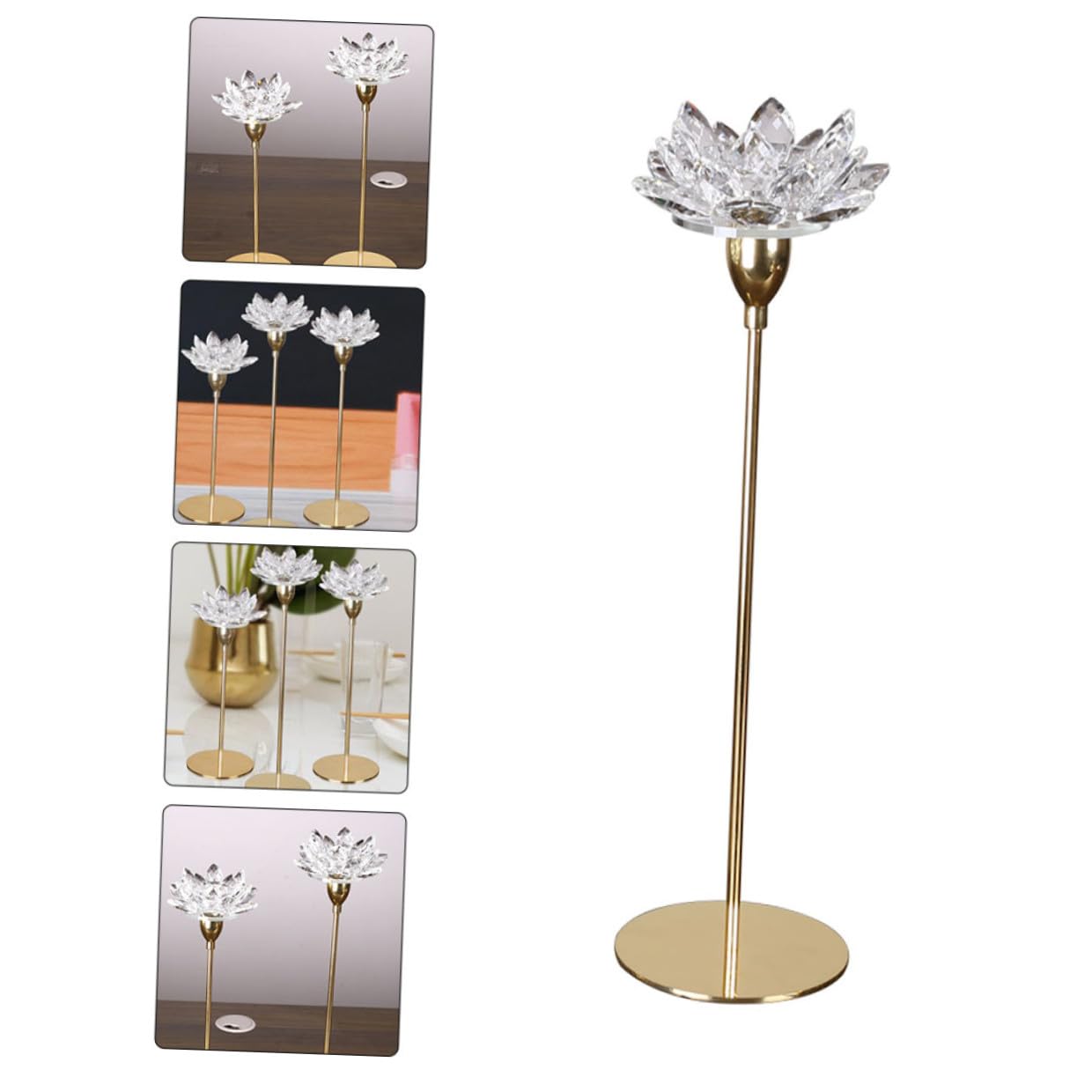 NIYANGLE Modern Simple Metal Crystal Lotus Candle Holder Small Gold Candlestick Decoration for Dining Room Wedding and Romantic Home Décor