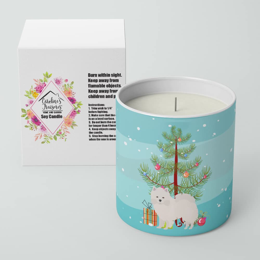 Caroline's Treasures CK3441CDL American Eskimo Christmas Tree 10 oz Decorative Soy Candle Nature Soy Wax Essential Oil Home Decor Ideal for Bedroom Kitchen Bath Office Gift, 10 oz