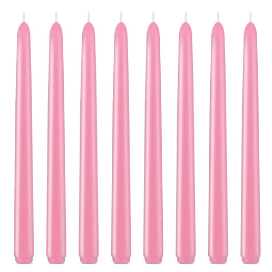 Set of 8 10 Inch Tall Pink Taper Candles, Dripless Unscented Decorative Colored Skinny 0.76 Inch Wide Candlesticks for Home Party Dinner Table Decoration