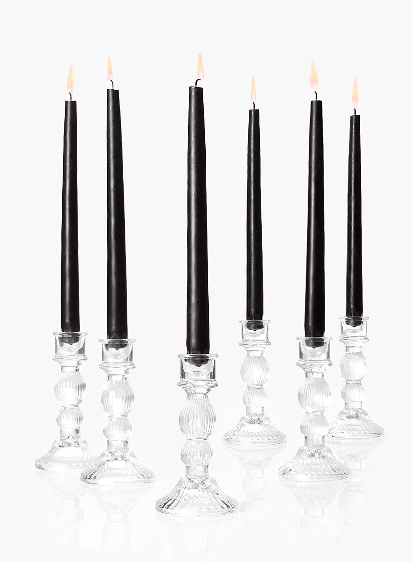 Serene Spaces Living Set of 6 Ribbed Glass Candlestick Holders, Fluted Glass Taper Candleholder for Weddings, Events, Dinner Table, Measures 6" Tall & 3" Diameter