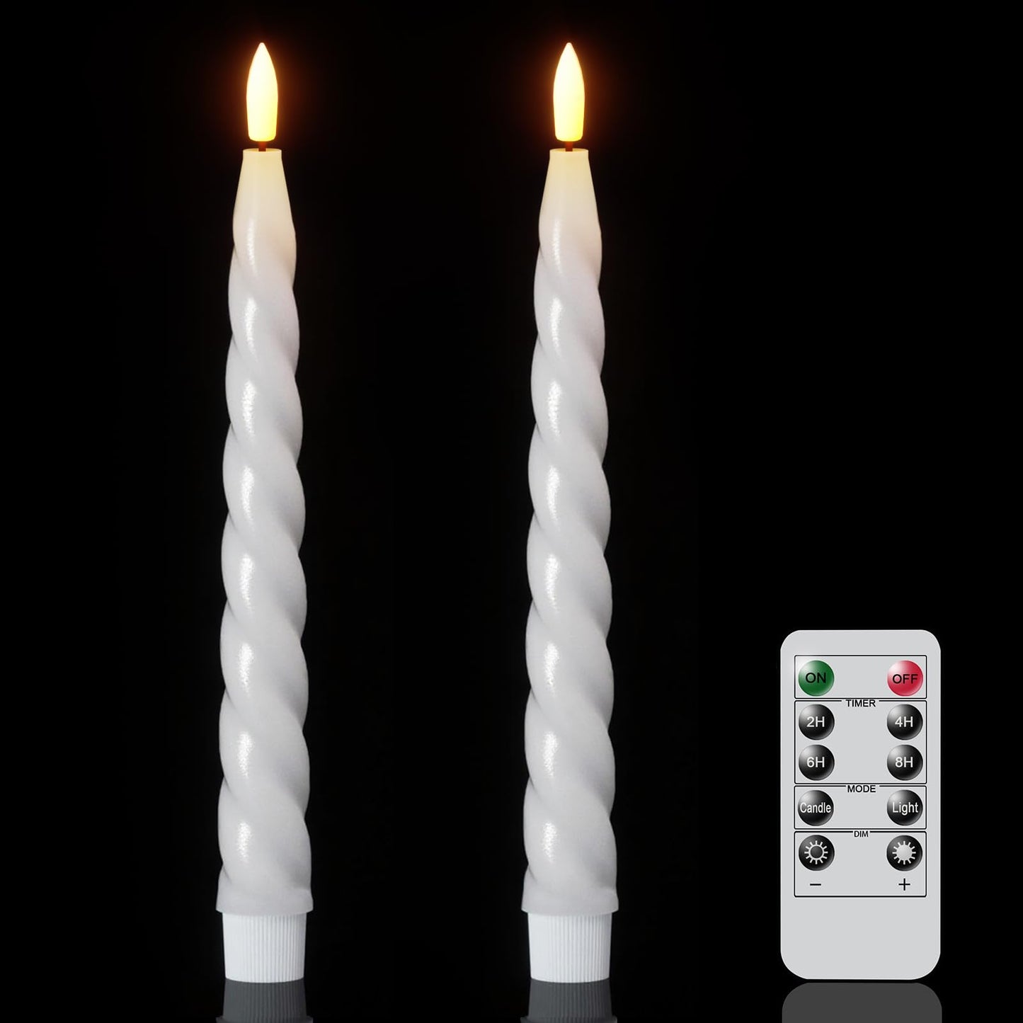 Wondise Flameless Taper Candles with Remote Timer, Real Waxy Battery Operated Candlesticks 3D Wick LED Candles for Halloween Christmas Holiday Wedding Decoration (2 Pack, White