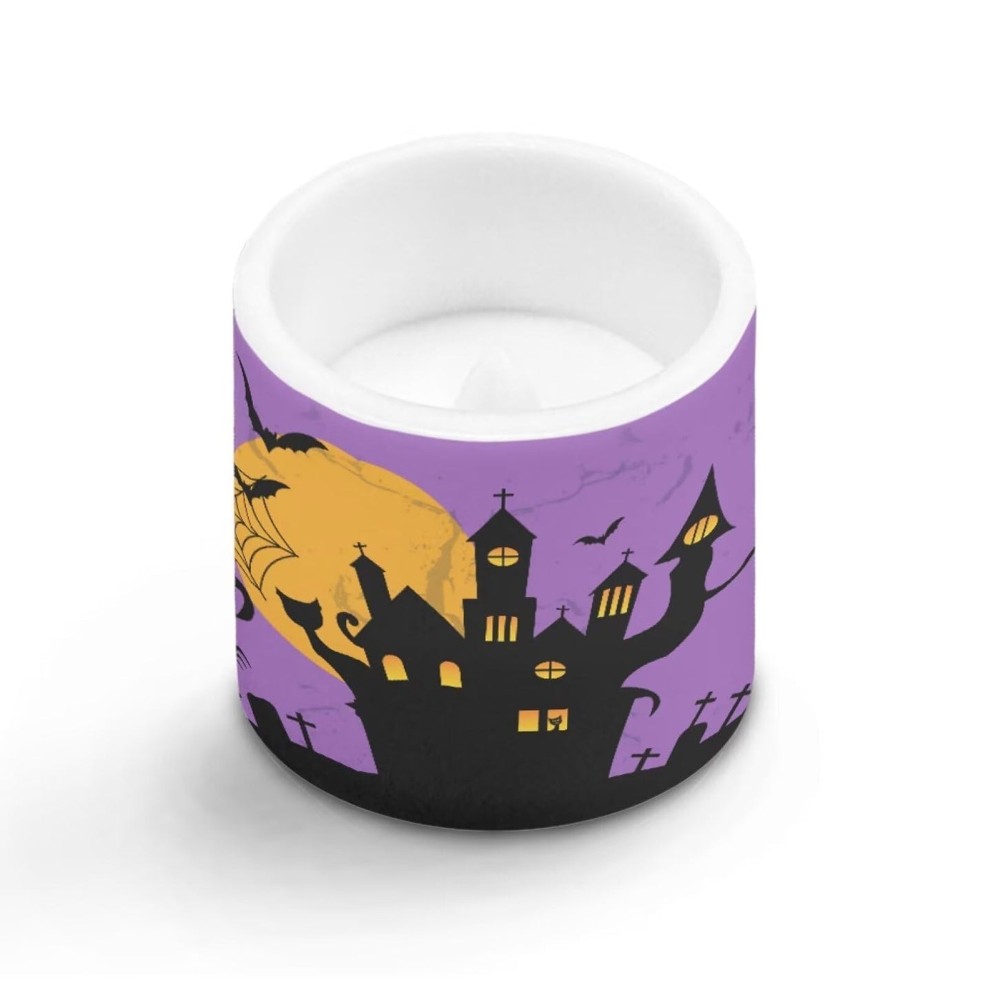 Merkmak Halloween Flickering Flameless Candles with Timer Bat Haunted House Witch Print LED Pillar Candles with Remote Battery Tea Lights for Indoor Outdoor Home Party Decorations