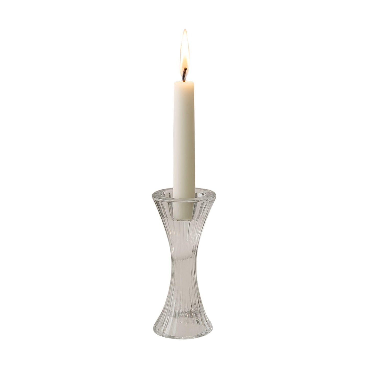 Biedermann & Sons Ribbed Hour-Glass Shape Tealight and Taper Candle Holders, Clear - 6.5 Inch Tall