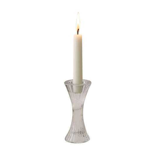 Biedermann & Sons Ribbed Hour-Glass Shape Tealight and Taper Candle Holders, Clear - 6.5 Inch Tall
