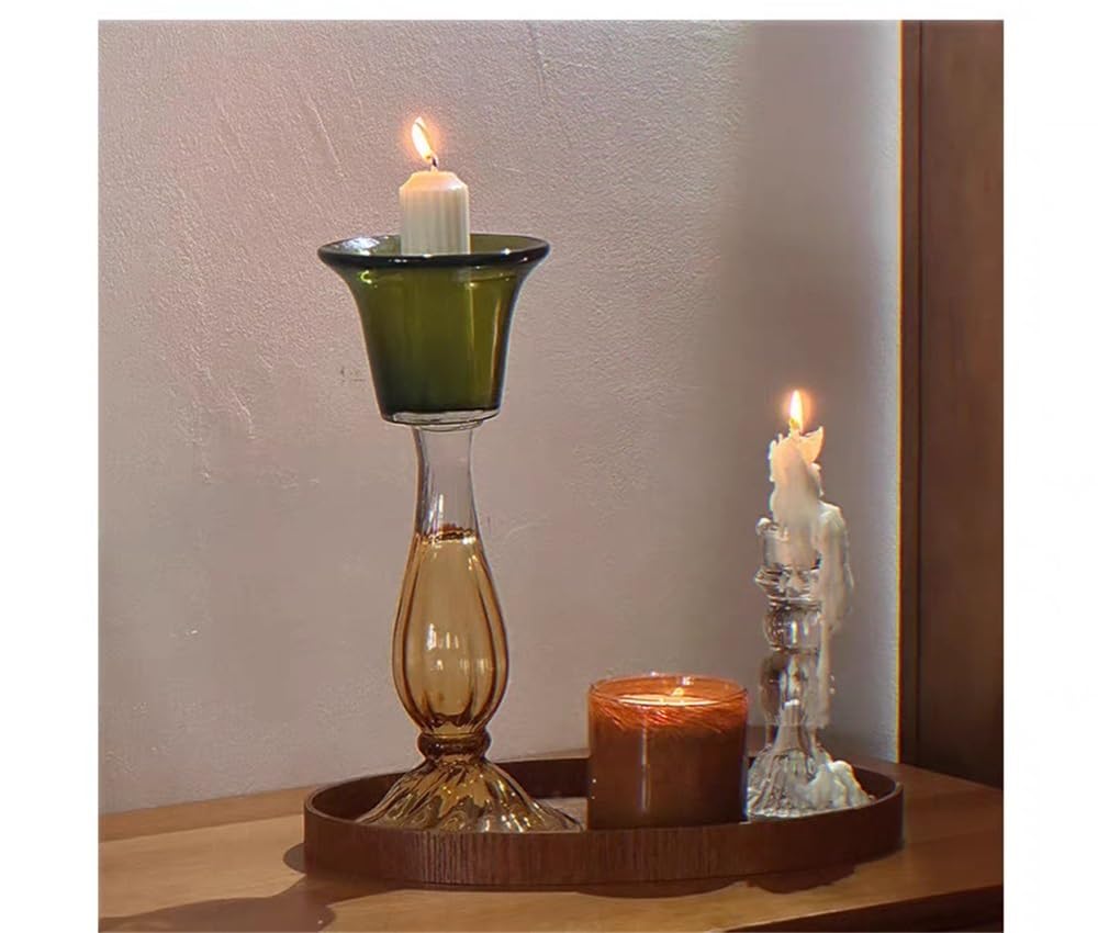 YUHUAWF Candle Holderss Second-Hand Transparent Single-Head Candlestick High-Grade Glass Green Decorative Aromatherapy Candle Holder Decorative Candlestick