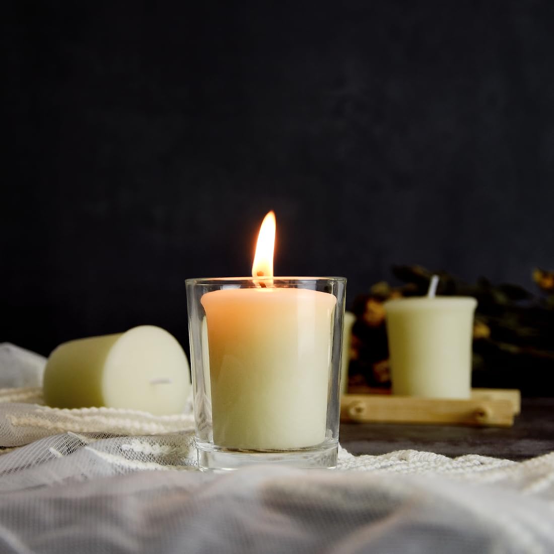 DEYBBY Ivory White Beeswax Votive Candles-6 Pack Natural Votives Set in Glass Jar for Home Room Decor Party Wedding Spa Gift,12 Hours Burn