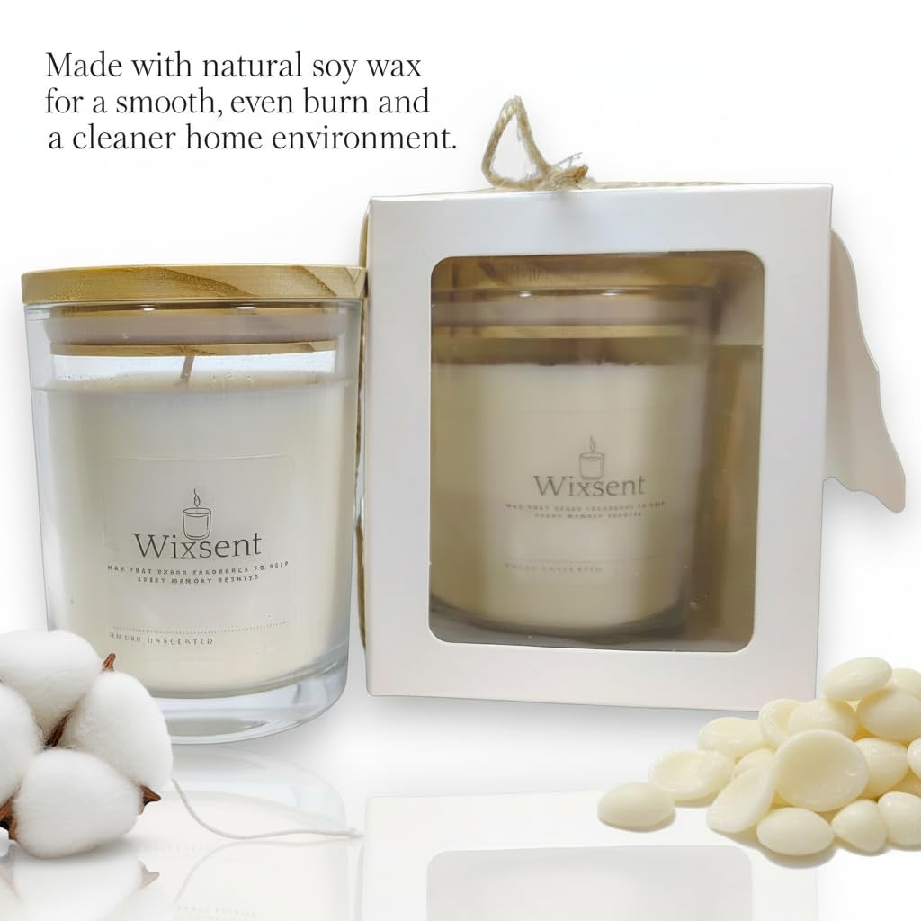 Wixsent Unscented Soy Wax Candle 7oz – Fragrance Free Clean Burn Candle in Clear Glass Jar with Bamboo Lid, Cotton Wick, Minimalist Gift Candle for Home with Gift Box