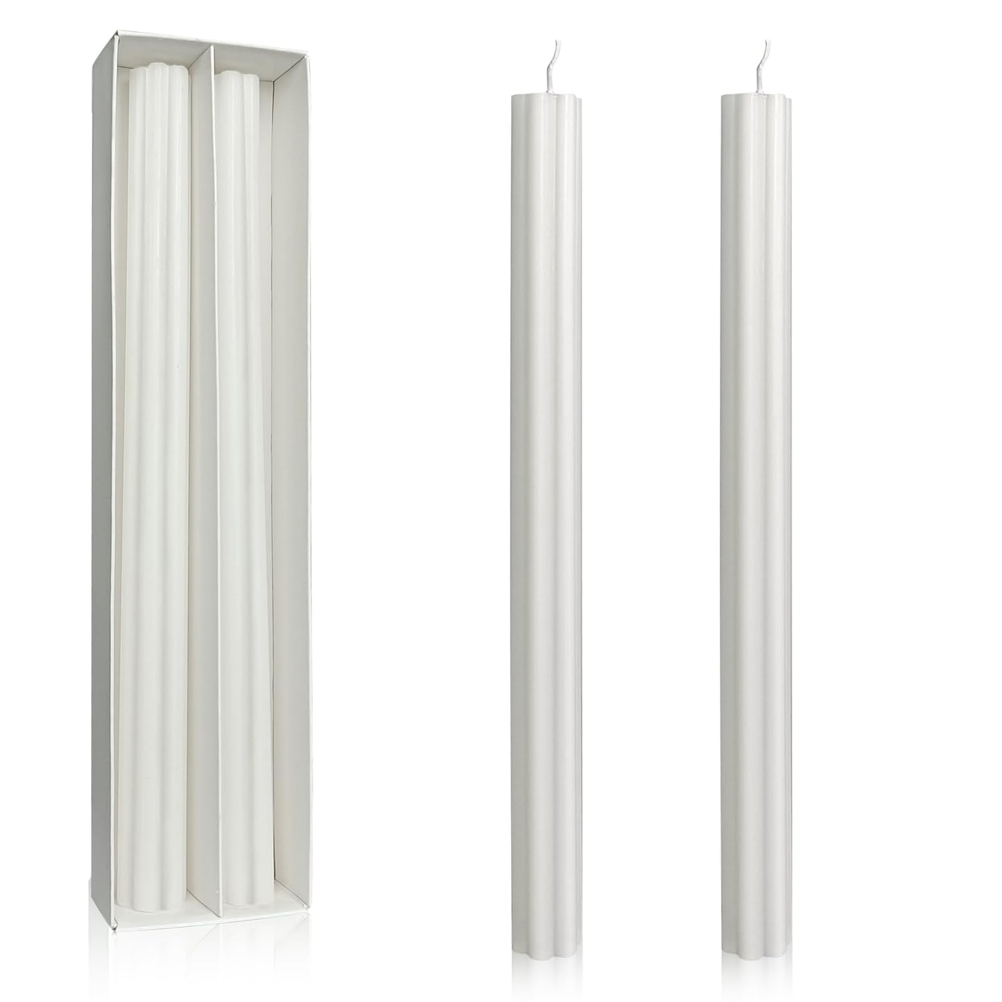 Dripless Taper Candles Unscented White Long Taper Candles Smokeless 10 Inch Roman Column Design Dinner Candlesticks for Home Decoration Holiday Gifts(2Pcs)