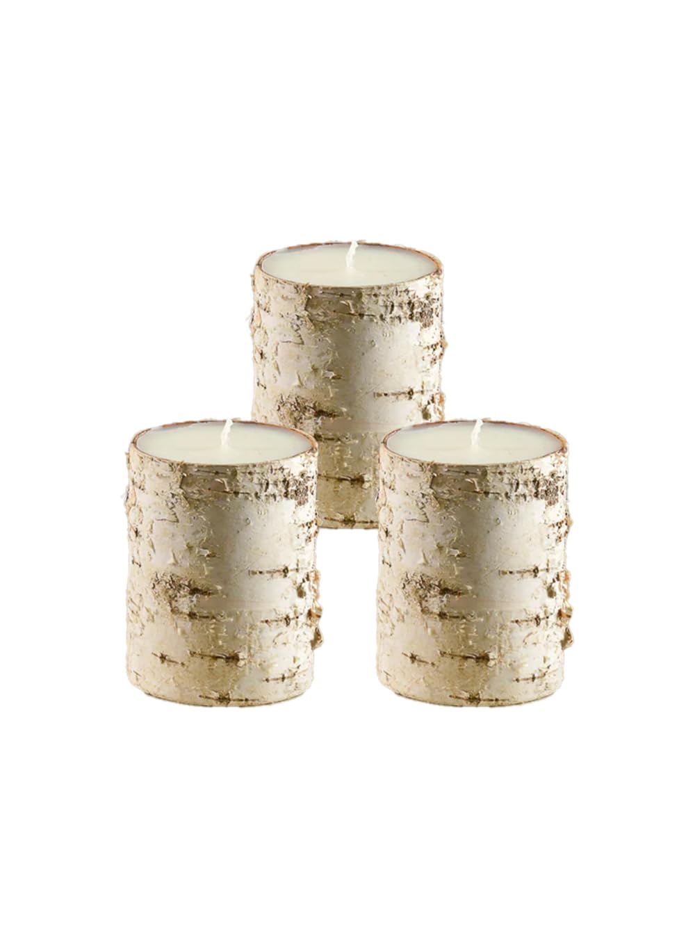 Serene Spaces Living Birch Bark Unscented Pillar Candles, Rustic Decorative Candles for Weddings, Events, Restaurants, Parties & Natural Home Decor, 3" Diameter x 4" Tall, Pack of 3
