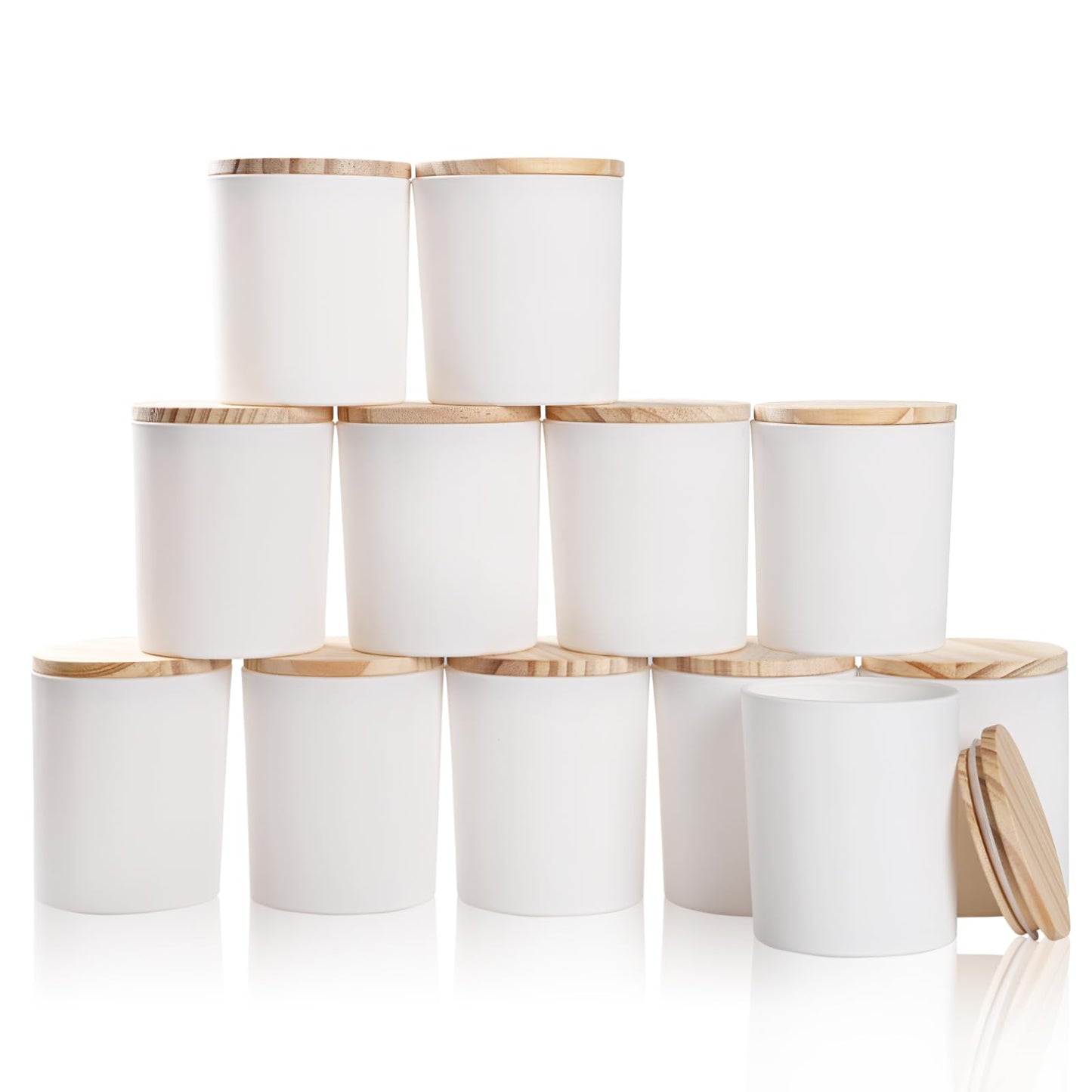Thick Candle Jars for Making Candles 12 Pcs,10 OZ Empty Jars with Wood Lids for Candle Making, Sample Container, Matte White